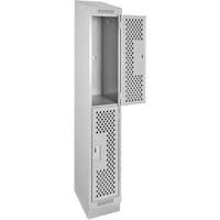 Clean Line Lockers, 2 -tier, 12" x 15" x 82", Steel, Grey, Rivet (Assembled), Perforated Quali-T-Solutions