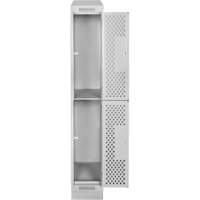 Clean Line Lockers, 2 -tier, 12" x 15" x 82", Steel, Grey, Rivet (Assembled), Perforated Quali-T-Solutions