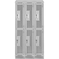 Clean Line Lockers, 2 -tier, Bank of 3, 36" x 15" x 82", Steel, Grey, Rivet (Assembled), Perforated Quali-T-Solutions