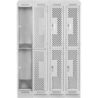 Clean Line Lockers, 2 -tier, Bank of 4, 48" x 15" x 82", Steel, Grey, Rivet (Assembled), Perforated Quali-T-Solutions