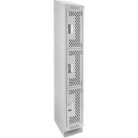 Clean Line Lockers, 3 -tier, 12" x 15" x 82", Steel, Grey, Rivet (Assembled), Perforated Quali-T-Solutions