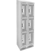 Clean Line Lockers, 3 -tier, Bank of 2, 24" x 15" x 82", Steel, Grey, Rivet (Assembled), Perforated Quali-T-Solutions