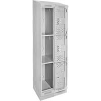Clean Line Lockers, 3 -tier, Bank of 2, 24" x 15" x 82", Steel, Grey, Rivet (Assembled), Perforated Quali-T-Solutions