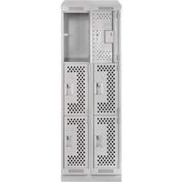 Clean Line Lockers, 3 -tier, Bank of 2, 24" x 15" x 82", Steel, Grey, Rivet (Assembled), Perforated Quali-T-Solutions