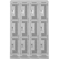 Clean Line Lockers, 3 -tier, Bank of 4, 48" x 15" x 82", Steel, Grey, Rivet (Assembled), Perforated Quali-T-Solutions