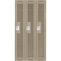 Clean Line Lockers, Bank of 3, 36" x 15" x 72", Steel, Beige, Rivet (Assembled), Perforated Quali-T-Solutions