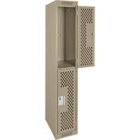 Clean Line Lockers, 2 -tier, 12" x 12" x 72", Steel, Beige, Rivet (Assembled), Perforated Quali-T-Solutions