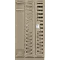 Clean Line Lockers, Bank of 3, 36" x 15" x 76", Steel, Beige, Rivet (Assembled), Perforated Quali-T-Solutions
