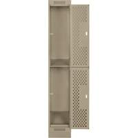 Clean Line Lockers, 2 -tier, 12" x 12" x 76", Steel, Beige, Rivet (Assembled), Perforated Quali-T-Solutions