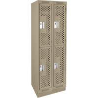 Clean Line Lockers, 2 -tier, Bank of 2, 24" x 12" x 76", Steel, Beige, Rivet (Assembled), Perforated Quali-T-Solutions