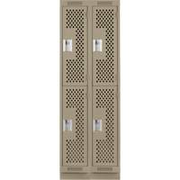 Clean Line Lockers, 2 -tier, Bank of 2, 24" x 12" x 76", Steel, Beige, Rivet (Assembled), Perforated Quali-T-Solutions