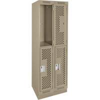 Clean Line Lockers, 2 -tier, Bank of 2, 24" x 12" x 76", Steel, Beige, Rivet (Assembled), Perforated Quali-T-Solutions