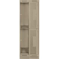 Clean Line Lockers, 2 -tier, Bank of 2, 24" x 12" x 76", Steel, Beige, Rivet (Assembled), Perforated Quali-T-Solutions