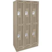 Clean Line Lockers, 2 -tier, Bank of 3, 36" x 15" x 76", Steel, Beige, Rivet (Assembled), Perforated Quali-T-Solutions