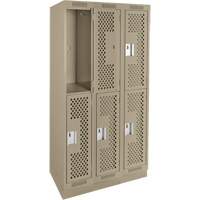 Clean Line Lockers, 2 -tier, Bank of 3, 36" x 15" x 76", Steel, Beige, Rivet (Assembled), Perforated Quali-T-Solutions