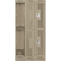 Clean Line Lockers, 2 -tier, Bank of 3, 36" x 15" x 76", Steel, Beige, Rivet (Assembled), Perforated Quali-T-Solutions