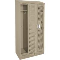 Clean Line Lockers, Bank of 3, 36" x 15" x 82", Steel, Beige, Rivet (Assembled), Perforated Quali-T-Solutions