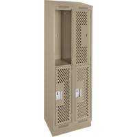 Casiers Clean Line, 2 niveaux, Bloc de 2, 24" x 12" x 82", Acier, Beige, Rivet (assembl&eacute;), Perfor&eacute; Quali-T-Solutions