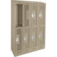 Clean Line Lockers, 2 -tier, Bank of 4, 48" x 15" x 82", Steel, Beige, Rivet (Assembled), Perforated Quali-T-Solutions