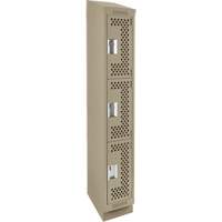Clean Line Lockers, 3 -tier, 12" x 15" x 82", Steel, Beige, Rivet (Assembled), Perforated Quali-T-Solutions