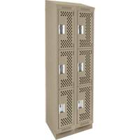Clean Line Lockers, 3 -tier, Bank of 2, 24" x 15" x 82", Steel, Beige, Rivet (Assembled), Perforated Quali-T-Solutions
