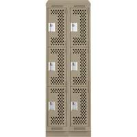 Clean Line Lockers, 3 -tier, Bank of 2, 24" x 15" x 82", Steel, Beige, Rivet (Assembled), Perforated Quali-T-Solutions
