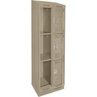 Clean Line Lockers, 3 -tier, Bank of 2, 24" x 15" x 82", Steel, Beige, Rivet (Assembled), Perforated Quali-T-Solutions