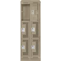 Clean Line Lockers, 3 -tier, Bank of 2, 24" x 15" x 82", Steel, Beige, Rivet (Assembled), Perforated Quali-T-Solutions