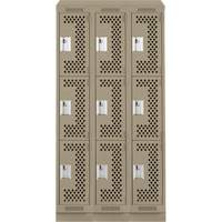 Clean Line Lockers, 3 -tier, Bank of 3, 36" x 15" x 82", Steel, Beige, Rivet (Assembled), Perforated Quali-T-Solutions