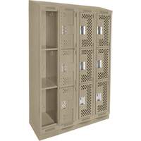 Clean Line Lockers, 3 -tier, Bank of 4, 48" x 15" x 82", Steel, Beige, Rivet (Assembled), Perforated Quali-T-Solutions