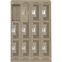 Clean Line Lockers, 3 -tier, Bank of 4, 48" x 15" x 82", Steel, Beige, Rivet (Assembled), Perforated Quali-T-Solutions