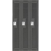 Clean Line Lockers, Bank of 3, 36" x 15" x 72", Steel, Charcoal, Rivet (Assembled), Perforated Quali-T-Solutions
