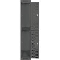 Clean Line Lockers, 2 -tier, 12" x 12" x 72", Steel, Charcoal, Rivet (Assembled), Perforated Quali-T-Solutions