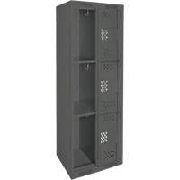 Clean Line Lockers, 3 -tier, Bank of 2, 24" x 12" x 72", Steel, Charcoal, Rivet (Assembled), Perforated Quali-T-Solutions