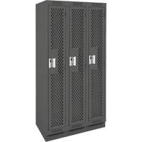 Clean Line Lockers, Bank of 3, 36" x 15" x 76", Steel, Charcoal, Rivet (Assembled), Perforated Quali-T-Solutions