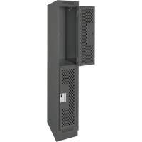 Clean Line Lockers, 2 -tier, 12" x 12" x 76", Steel, Charcoal, Rivet (Assembled), Perforated Quali-T-Solutions
