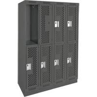 Casiers Clean Line, 2 niveaux, Bloc de 4, 48" x 15" x 76", Acier, Charbon, Rivet (assembl&eacute;), Perfor&eacute; Quali-T-Solutions