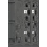 Casiers Clean Line, 2 niveaux, Bloc de 4, 48" x 15" x 76", Acier, Charbon, Rivet (assembl&eacute;), Perfor&eacute; Quali-T-Solutions
