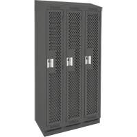 Clean Line Lockers, Bank of 3, 36" x 15" x 82", Steel, Charcoal, Rivet (Assembled), Perforated Quali-T-Solutions