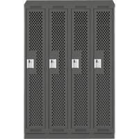 Clean Line Lockers, Bank of 4, 48" x 15" x 82", Steel, Charcoal, Rivet (Assembled), Perforated Quali-T-Solutions