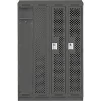 Clean Line Lockers, Bank of 4, 48" x 15" x 82", Steel, Charcoal, Rivet (Assembled), Perforated Quali-T-Solutions