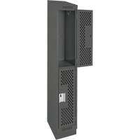 Clean Line Lockers, 2 -tier, 12" x 15" x 82", Steel, Charcoal, Rivet (Assembled), Perforated Quali-T-Solutions