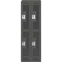 Clean Line Lockers, 2 -tier, Bank of 2, 24" x 15" x 82", Steel, Charcoal, Rivet (Assembled), Perforated Quali-T-Solutions