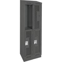 Clean Line Lockers, 2 -tier, Bank of 2, 24" x 15" x 82", Steel, Charcoal, Rivet (Assembled), Perforated Quali-T-Solutions