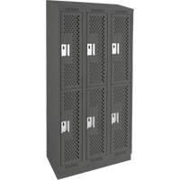 Clean Line Lockers, 2 -tier, Bank of 3, 36" x 15" x 82", Steel, Charcoal, Rivet (Assembled), Perforated Quali-T-Solutions