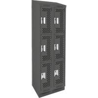 Clean Line Lockers, 3 -tier, Bank of 2, 24" x 15" x 82", Steel, Charcoal, Rivet (Assembled), Perforated Quali-T-Solutions