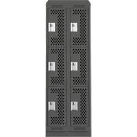 Clean Line Lockers, 3 -tier, Bank of 2, 24" x 15" x 82", Steel, Charcoal, Rivet (Assembled), Perforated Quali-T-Solutions
