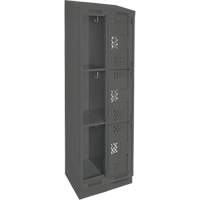 Clean Line Lockers, 3 -tier, Bank of 2, 24" x 15" x 82", Steel, Charcoal, Rivet (Assembled), Perforated Quali-T-Solutions