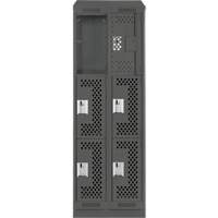 Clean Line Lockers, 3 -tier, Bank of 2, 24" x 15" x 82", Steel, Charcoal, Rivet (Assembled), Perforated Quali-T-Solutions