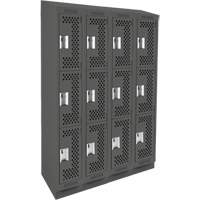 Clean Line Lockers, 3 -tier, Bank of 4, 48" x 15" x 82", Steel, Charcoal, Rivet (Assembled), Perforated Quali-T-Solutions